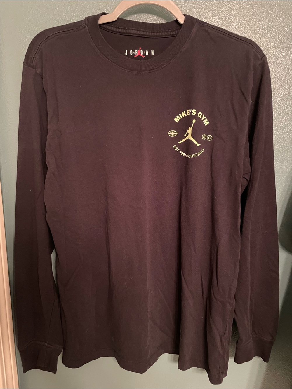 Jordan Long-Sleeve 'Mike's Gym' Logo Tee - Black with Yellow/Lime Logo